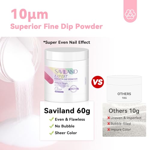SAVILAND Clear Dip Powder Nail Starter Kit with Liquid Set (60g / 2.1oz)