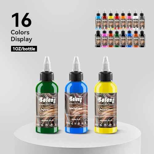 16PCS Tattoo Ink Color Set, Solong Tattoo Ink 1oz (30ml) Pigment Kit for Tattoo Kit Tattoo Ink Set TI302S-30-16