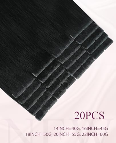 Pinkpearl 14-Inch Jet Black Invisible Tape In Hair Extensions - 20pcs Remy Human Hair