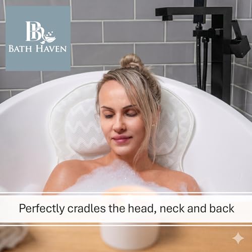 Bath Haven Spa Pillow with Suction Cups - Thick Neck & Back Support