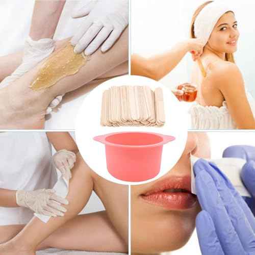 2Pcs 14 oz Silicone Wax Warmer Liner & 50 Pcs Waxing Sticks Body Hair Removal Sticks Applicator Easy to Clean Non-Stick Wax Pot Silicone Bowl Replacement