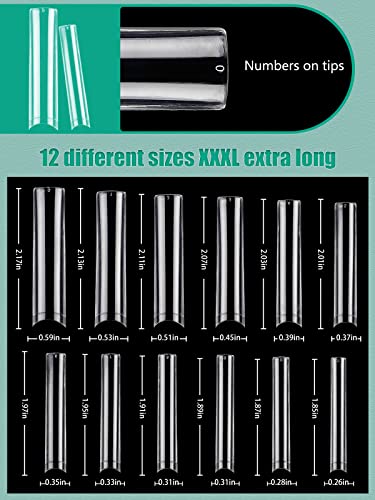 3XL Square Nail Tips - 504 Pcs No C Curve Clear Half Cover Fake Nails