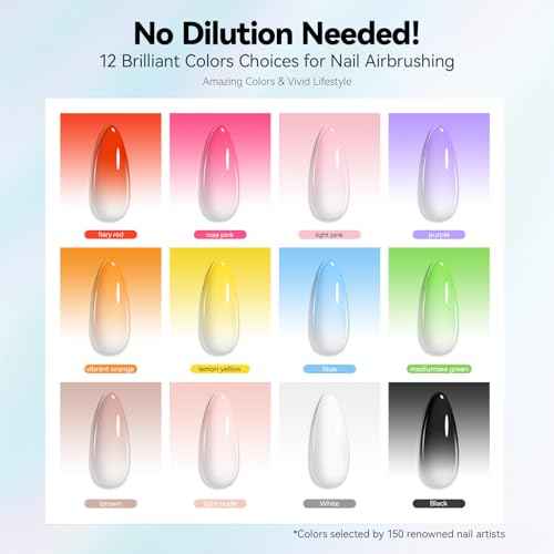 Vrenmol 12PCS Airbrush Gel Nail Polish: No Need for Dilution Airbrush Gel Nail Polish 12 Bright Colors for Airbrush for Nails Art Paint Stencils Patterns Gradients Ombre French Nails Manicure Pedicure