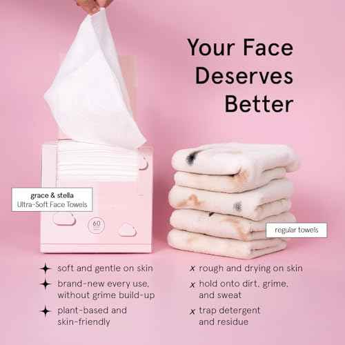 grace & stella Disposable Face Towels - Travel Essentials - Ultra-Soft & Absorbent Face Wipes Towelettes - XL Facial Towels for Cleansing & Makeup Removal - Lint-Free Facial Tissue - Vegan (60 Count)