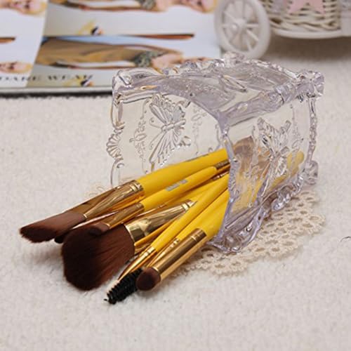 FRCOLOR Makeup Brush Pot Cosmetic Brush Pot Holder Acrylic Makeup Holder Carved Cosmetic Organizer for Storage