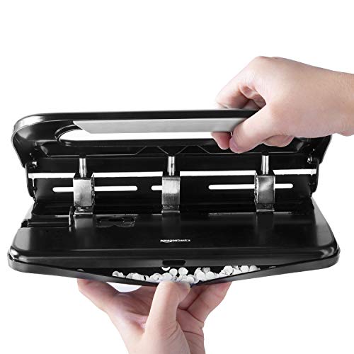 Amazon Basics 2/3 Hole Punch, Semi-Adjustable, 30 Sheet Capacity, Black