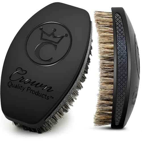 Crown Quality Products 360 Sport Wave Caesar 2.0 Boar Bristle Hairbrush, Medium, Triple Black - Non-Slip Grip, Waterproof Design - The Ultimate 360 Wave Brush