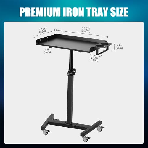 Poarmeey Tattoo Tray on Wheels Salon Rolling Tray with Thickened Wrought Iron Frame and High-Density MDF Panel with Wood Grain Texture for Tattoo Salon Artists