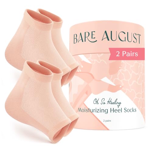 Bare August Moisturizing Gel Heel Socks - Hydrating Foot Sleeves (2 Pairs)