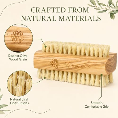 Olive Wood Hand Nail Brush Set - Double-Sided Sisal Bristles