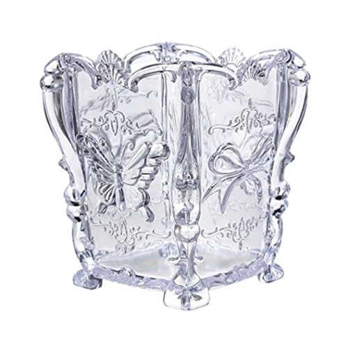 FRCOLOR Makeup Brush Pot Cosmetic Brush Pot Holder Acrylic Makeup Holder Carved Cosmetic Organizer for Storage