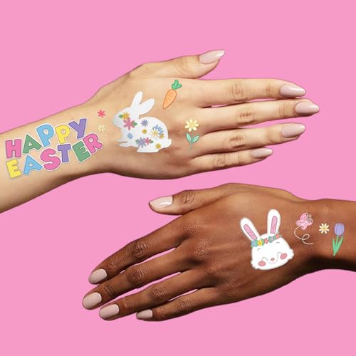 Easter Temporary Tattoos, 56 Glitter Styles Easter Bunny Decorations, Easter Egg Fillers, Easter Basket Stuffers, Easter Candy Activities Toys Crafts Art Spring