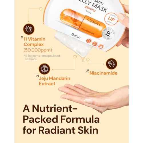 Vita Genic Jelly Face Glowing Mask 10EA ? Hydrating Sheet Mask for Sensitive Skin, Korean Glass Skin Care with Vitamin C, Biotin & Niacinamide, Fragrance-Free, Pack of 2