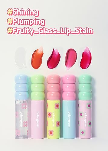 COLORGRAM Fruity Glass Tint 08 Lovely Raspberry | | Lip Plumper l Glossy Dewy Lip Gloss, Highly Pigmented Raspberry Red Shade with Glowing effect, Buildable & Blendable 0.11 Oz.