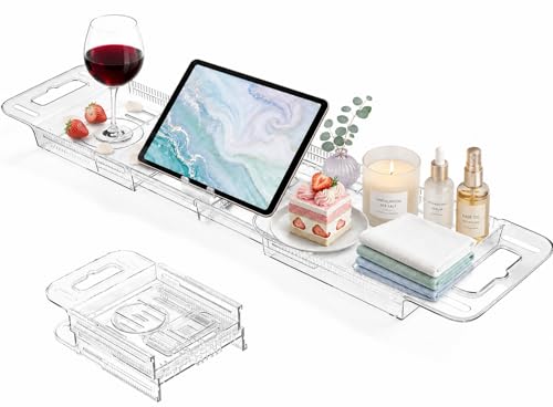 Expandable Bathtub Tray Caddy with Tablet Holder