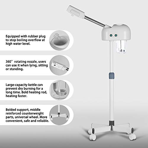 Professional Ozone Facial Steamer for Esthetician with Hot Mist, Stand Facial Steamer On Wheels, Height Adjustable & 360¡Æ Rotatable Nozzle, Home & Salon SPA