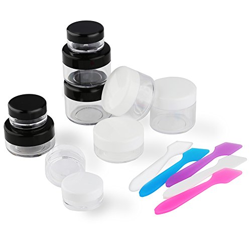 Travel Makeup Containers Set with 10 Mini Jars & 5 Spatulas - 2 Colors
