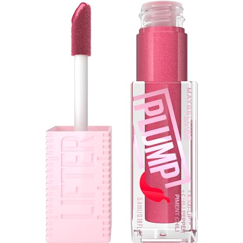 MAYBELLINE Lifter Gloss Lifter Plump, Plumping Lip Gloss with Chili Pepper and 5% Maxi-Lip, Mauve Bite, Sheer Mauve, 1 Count