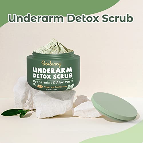 Armpit Detox Scrub 8.8 oz with Peppermint, Aloe Vera and Walnut Shell Powder, Underarm Scrub Helps on Removing Odor, Deep Cleanse & Exfoliating, also for Legs, Knee, Feet, Hands Whole Body