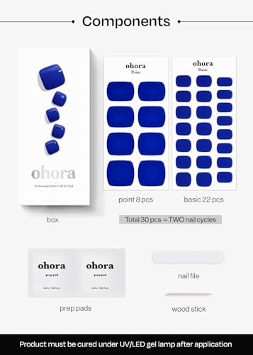 ohora Semi Cured Gel Nail Strips - Cobalt Blue, Easy Apply & Remove