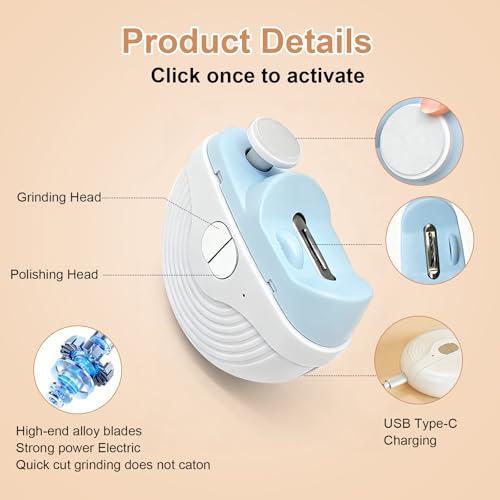 Electric Nail Clipper, 3 Speeds Automatic Nail Clipper for Thin & Thick Nail for Adults,Seniors and Kids, Electric Nail Trimmer with 2-in-1 Grinding Heads, LED Light & Nail Scraps Storage (Blue)