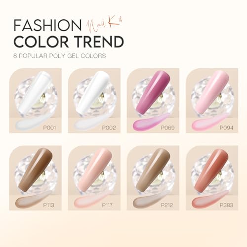 Morovan Poly Gel Nail Kit: 8 PCS Poly Gel Starter Kit With 48W U/V Lamp, DIY At Home Beauty Gifts