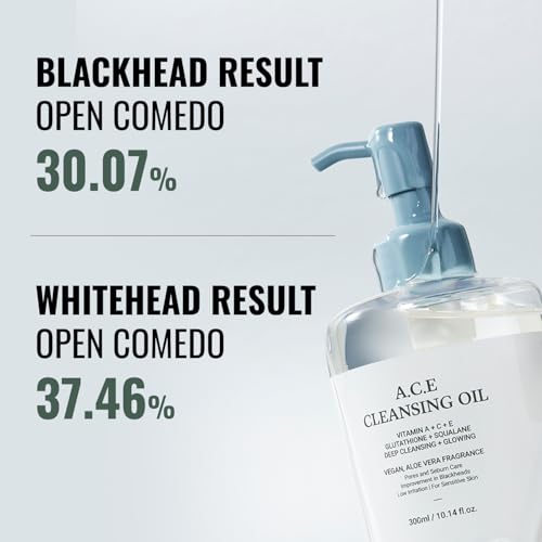 ASNO Multi Vitamin A.C.E Cleansing Oil 300ml - Vegan Makeup Cleanser, Blackhead Whitehead Sebum Remover, Pore Control & Aromatherapy, Glutathione + Aloe vera + Squalane, Korean Skin Care