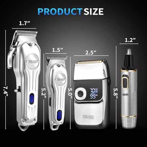 DSP 4-in-1 Pro Barber Kit: Cordless Hair Clipper, Trimmer, Shaver & Nose Hair Remover - Styling & Grooming Set with Scissors, Fade Tools, LED Display
