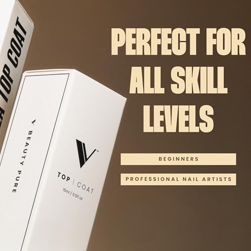 V Beauty Pure No Wipe Gel Top Coat - High Gloss UV LED Clear Polish, 15ml
