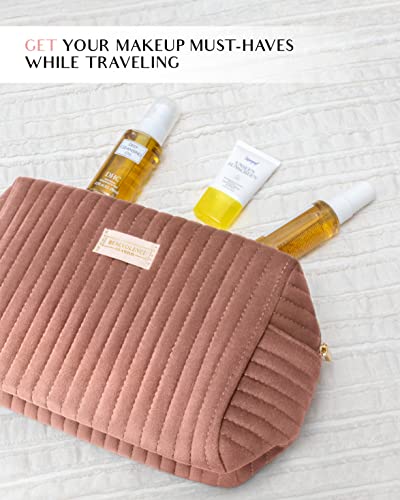 Benevolence LA Plush Velvet Large Makeup Bag Dusty Pink Travel Organizer