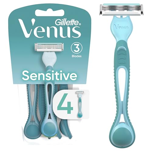Sensitive Women's Disposable Razors, 3 Blades with SkinElixir, Pack of 4