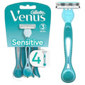 Sensitive Women's Disposable Razors, 3 Blades with SkinElixir, Pack of 4