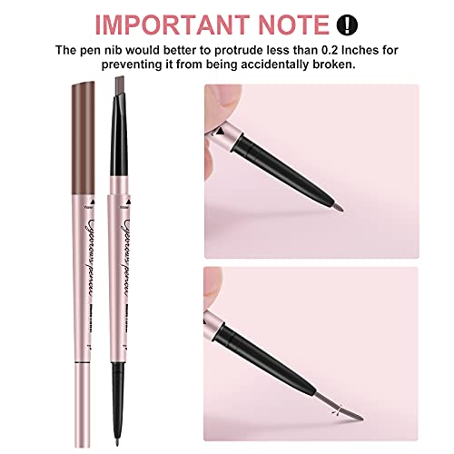 Eyebrow Pencil, Brow Pen Dual-ends Thick & Fine Tip Retractable Waterproof Long-lasting Natural Eye Brows Makeup with Eyebrow Trimmer (Light Brown)