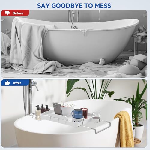 Expandable Bathtub Tray with Cup Holders & Phone Stand