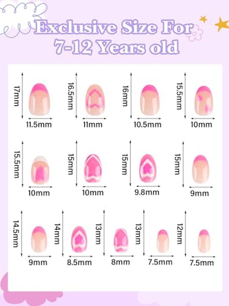 26-Piece Press On Nails for Kids Girls | Pink Heart