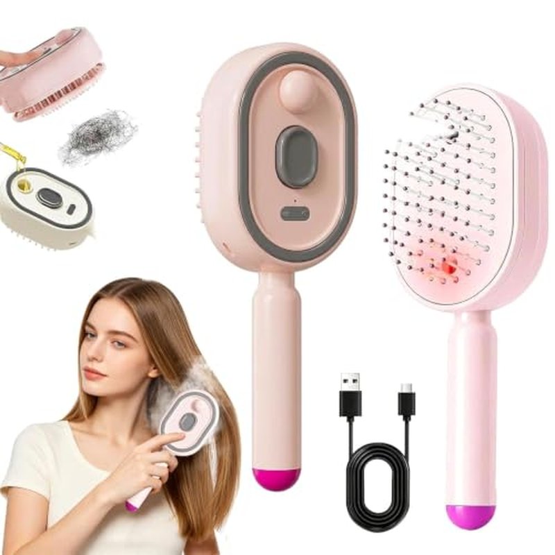 3-in-1 Electric Self-Clean Detangling Brush with Mist & Massage