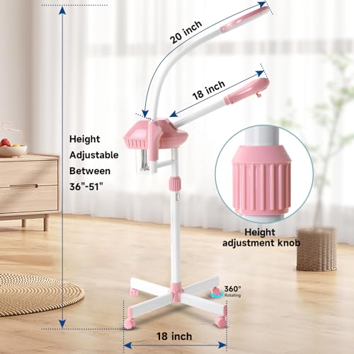 Professional Facial Steamer with 5X Magnifying Lamp & Wheels