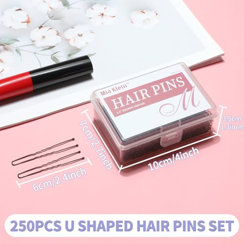 U Shaped Hair Pins -2.4 Inch 250 Count, Professional Hair Styling Pins for Women, Girls, and Hairdressing Salons - Includes Clear Storage Box for Updos and Bun Hair (Black)