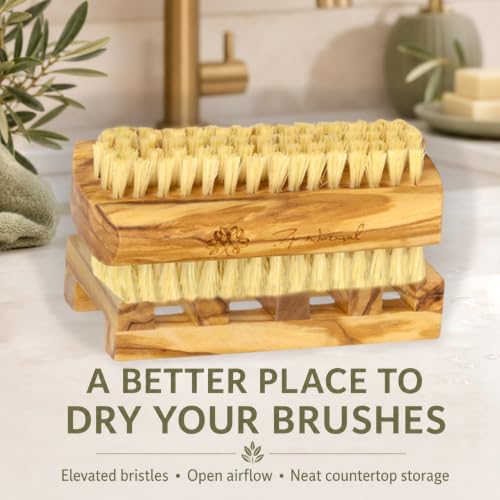 Olive Wood Hand Nail Brush Set - Double-Sided Sisal Bristles