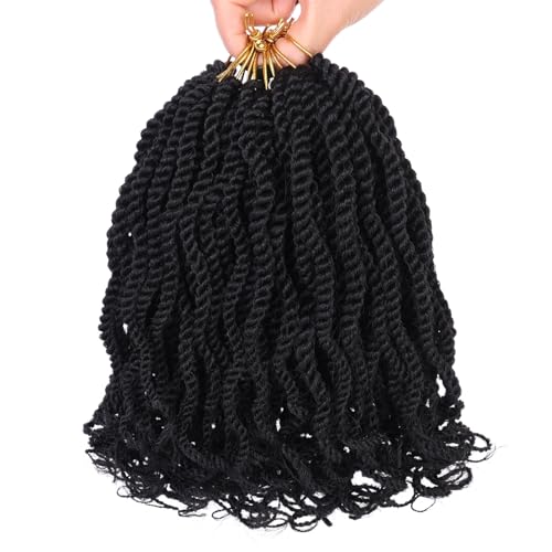 Leeven 18 Inch Senegalese Twist Crochet Hair with Curly Ends 8 Packs Ombre Blonde Brown Pre Looped Wavy Crochet Braids Small Hanava Twist 3 Tone Synthetic Braiding Hair for Women Girl Kids #1B/30/27