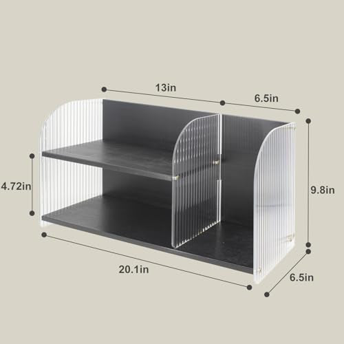 2-Tier Acrylic Makeup Organizer & Skincare Storage Cabinet Countertop Bamboo Desktop Organizer for Cosmetics, Skincare, and Essentials -Black