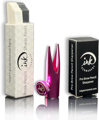 Ink Permanent Eyebrow Mapping Pencil Sharpener Kit with 10 Razors - Pink