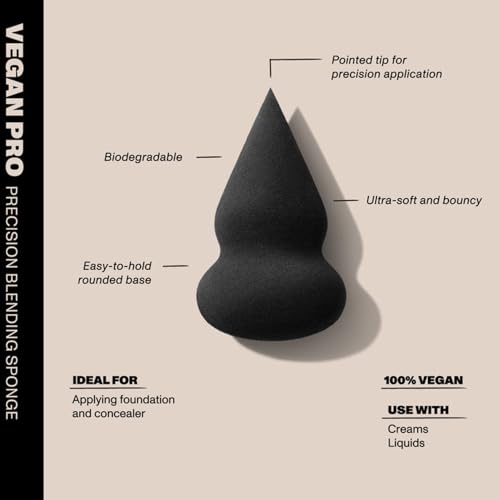 Morphe Vegan Pro Series Precision Blending Makeup Sponge - Latex-Free Biodegradable Beauty Tool with Rice Husk Infusion - Pointed Tip for Precision Application (1 Count)
