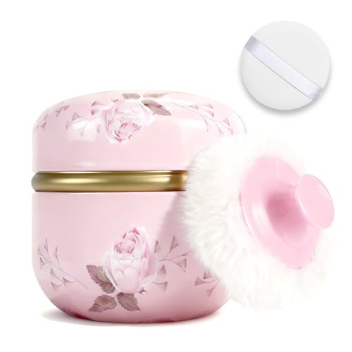 SHIMIDO Body Powder Puff Container with 2 Puffs, 3.35" Portable Tin