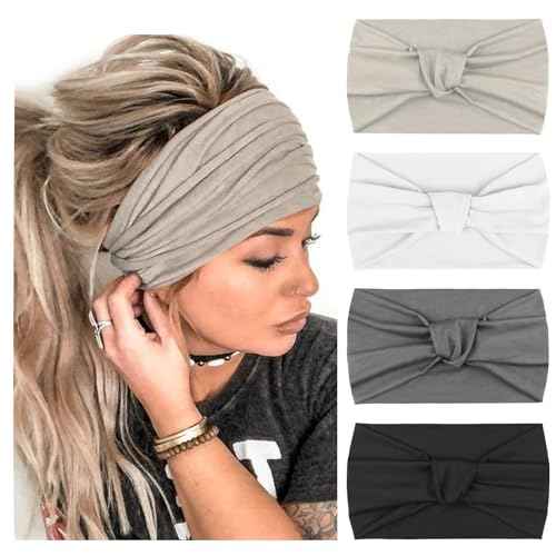 DRESHOW 4 Pack Turban Headbands for Women Wide Vintage Head Wraps Knotted Cute Hair Band Accessories