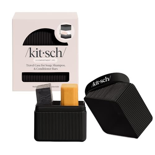 Kitsch 2-Compartment Travel Soap Case – Leak-Proof Bar Soap Holder, Black