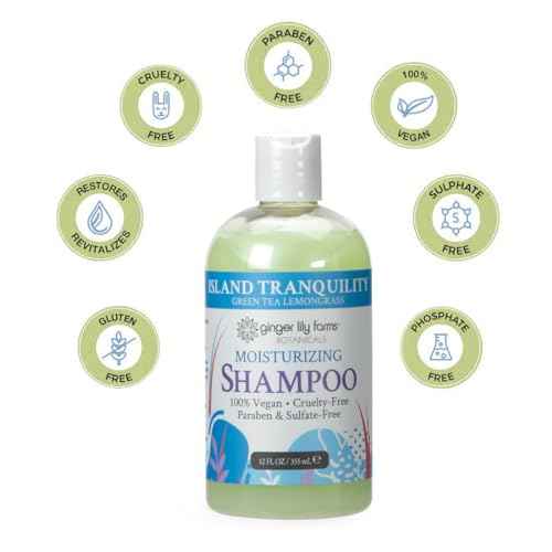 Ginger Lily Farms Botanicals Moisturizing Shampoo for All Hair Types, Island Tranquility, 100% Vegan & Cruelty-Free, Green Tea Lemongrass Scent, 12 Fl Oz