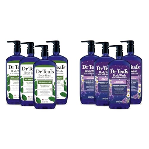 Dr Teal's Body Wash with Pure Epsom Salt, Relax & Relief with Eucalyptus & Spearmint & Body Wash with Pure Epsom Salt, Sleep Blend with Melatonin