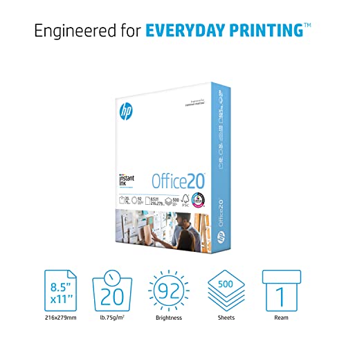 HP Papers | 8.5x11 Paper |Office 20 lb | 1 Ream - 500 Sheets | 92 Bright | Made in USA - FSC Certified | 112150R