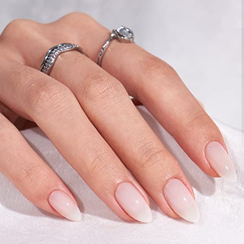 White Press On Nails Short - BTArtbox Supremely Fit & Natural Soft Gel Press on Nails Almond, White Glue on Nails with Nail Glue, Reusable Stick on Nails in 16 Sizes - 32 Fake Nails Kit, Cream Puff